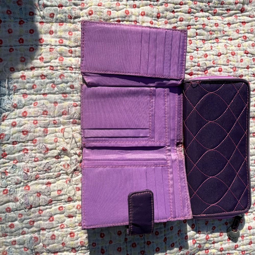 Travelon Purple Quilted Nylon Wallet Set Zip Around Continental and Tri-Fold